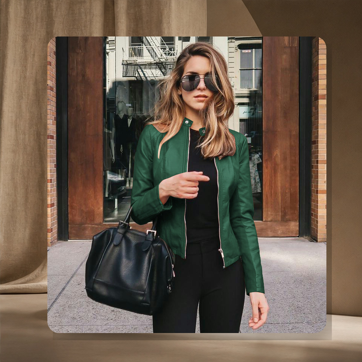 Blazer structuré effet cuir — Vert — vue 3