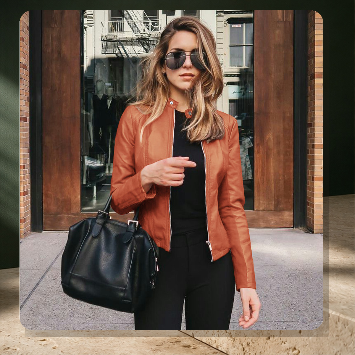 Blazer structuré effet cuir — Orange — vue 4