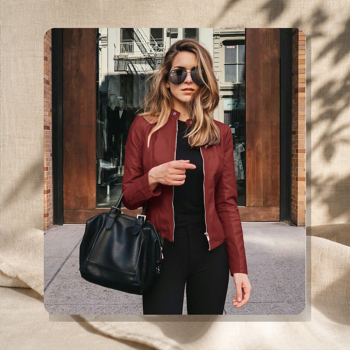 Blazer structuré effet cuir — Wine Rouge — vue 5