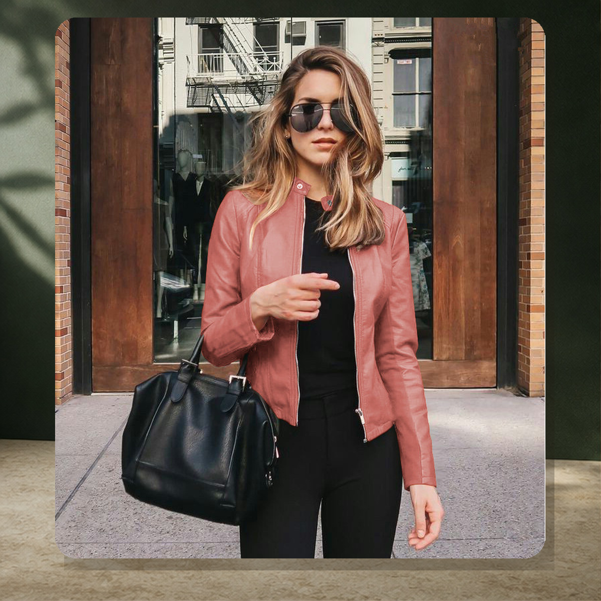 Blazer structuré effet cuir — Rose — vue 8