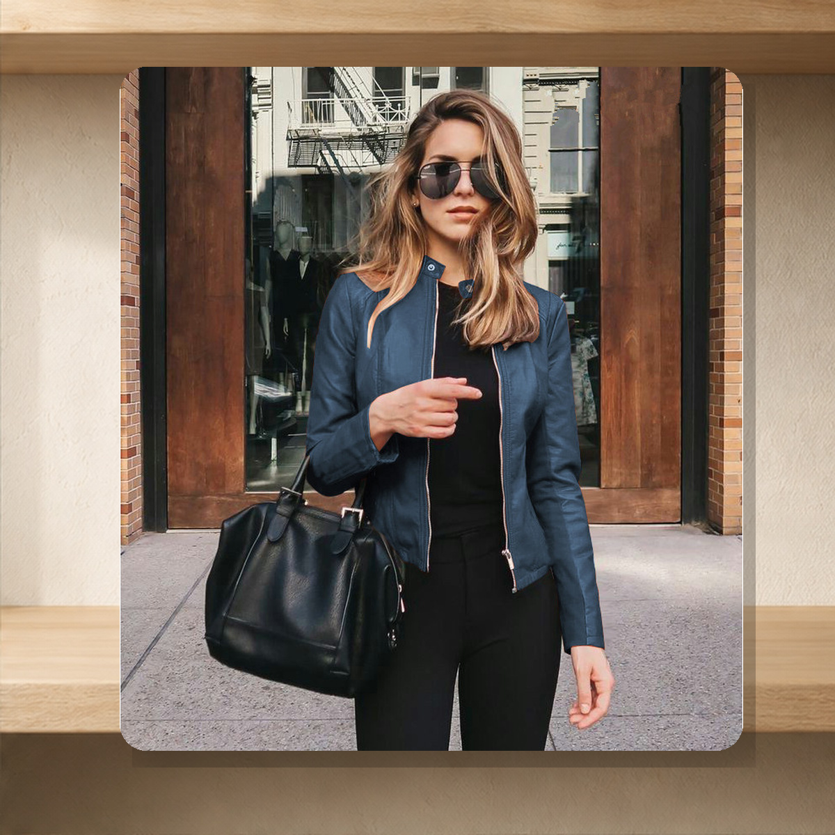 Blazer structuré effet cuir — Denim Bleu — vue 9