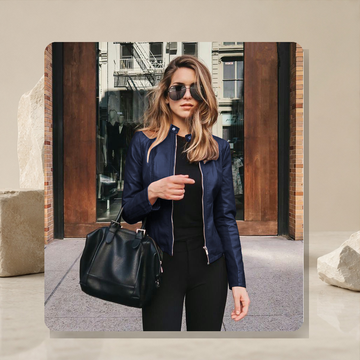 Blazer structuré effet cuir — Navy — vue 10