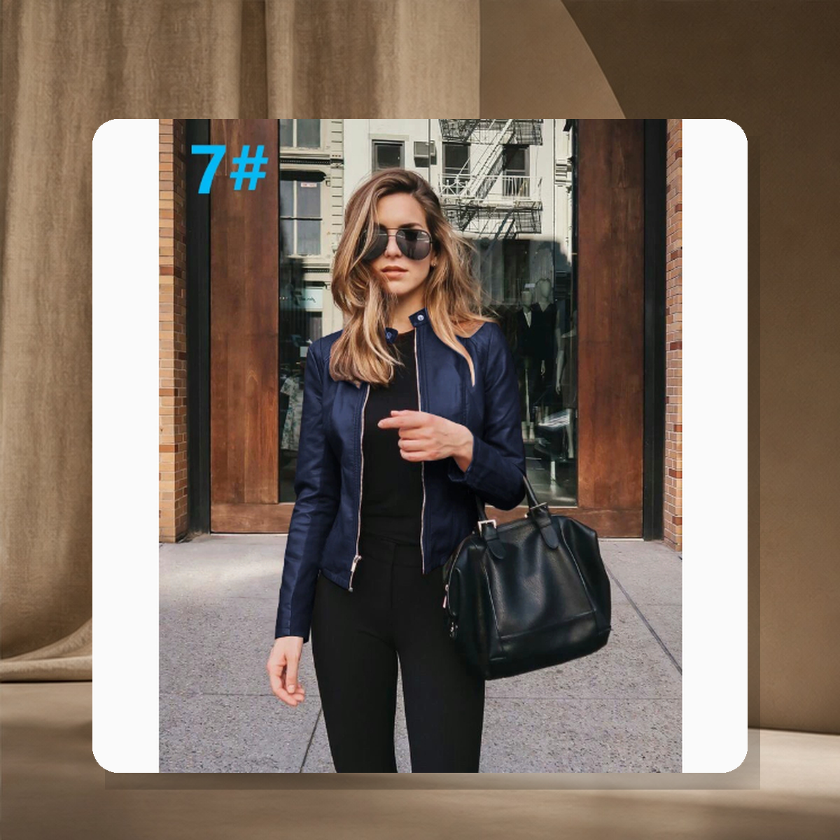 Blazer structuré effet cuir — Navy Bleu — vue 11