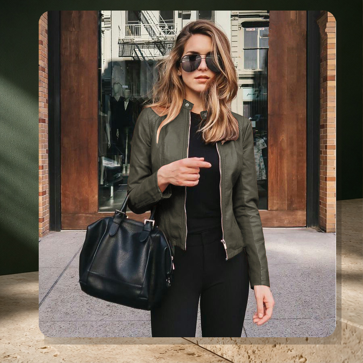 Blazer structuré effet cuir — Army Vert — vue 12