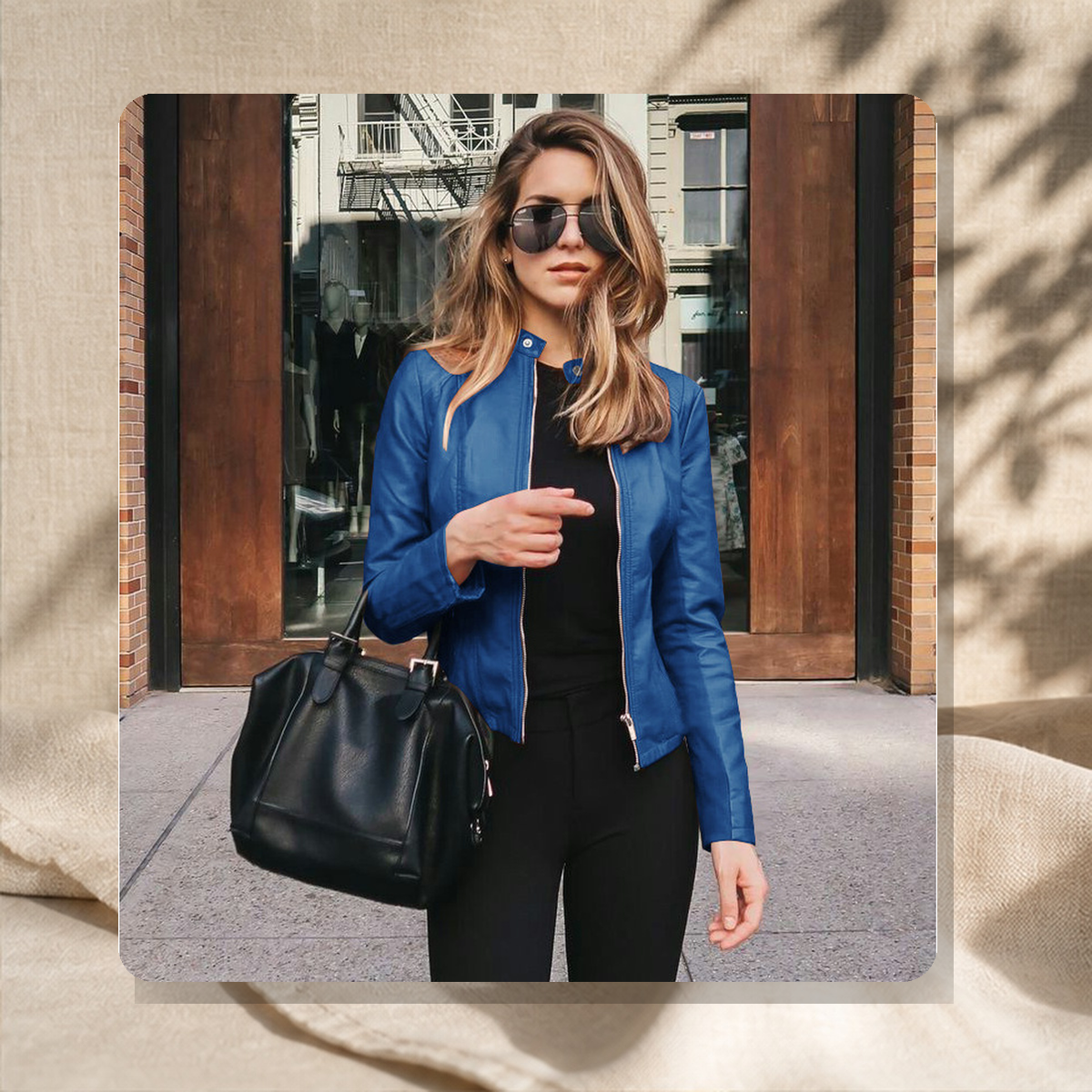 Blazer structuré effet cuir — Bleu — vue 13