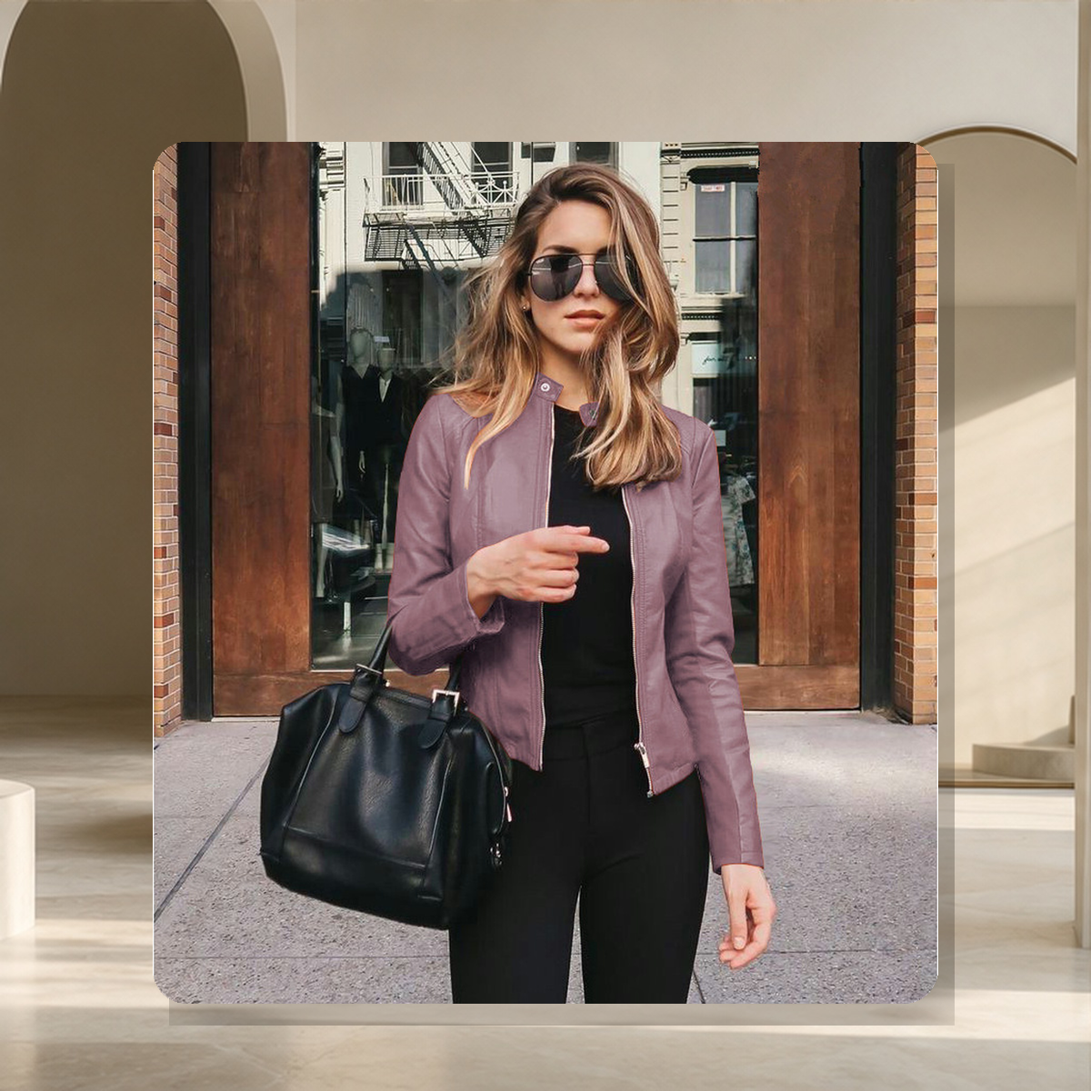 Blazer structuré effet cuir — Violet — vue 14