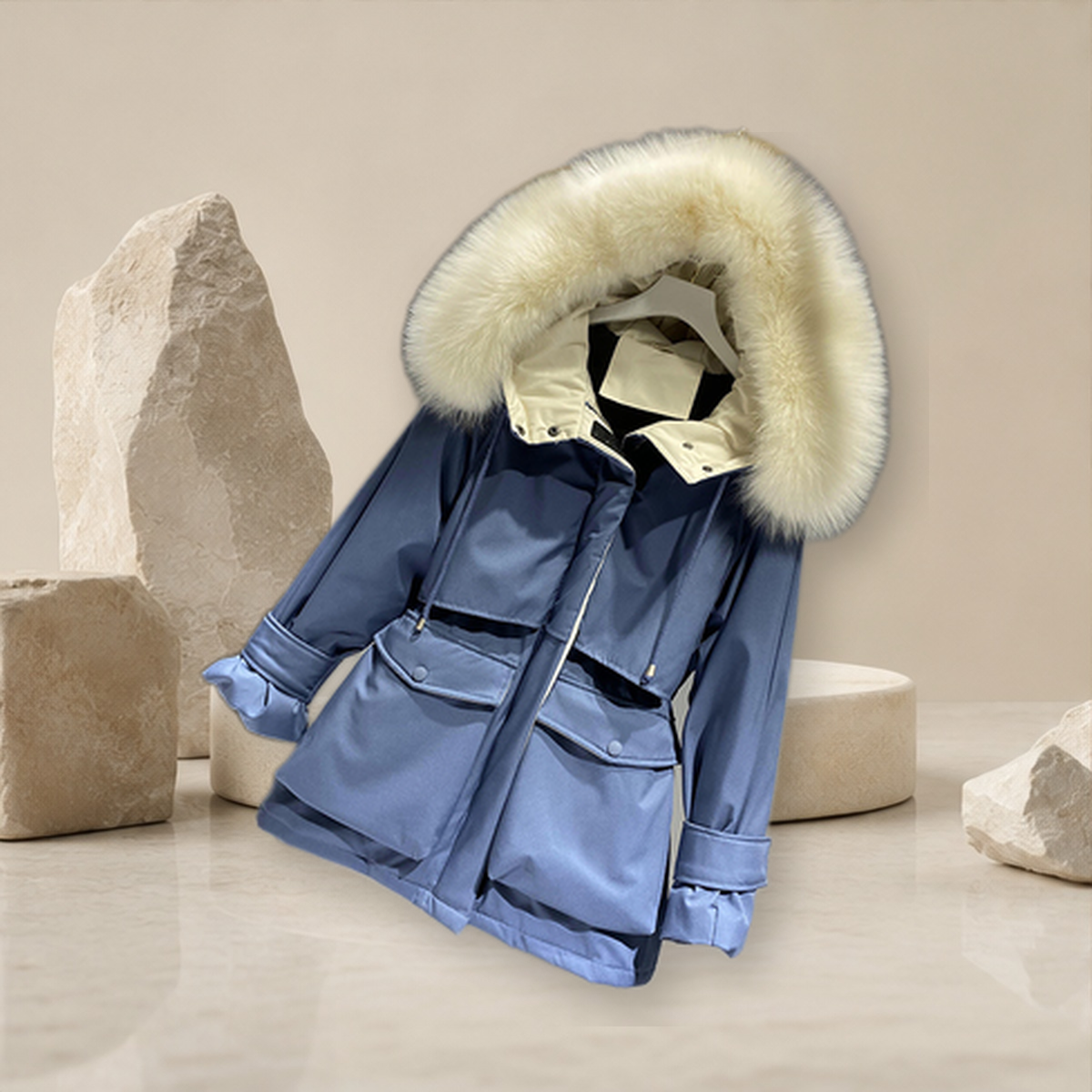 Doudoune longue à capuche — Bleu — vue 2