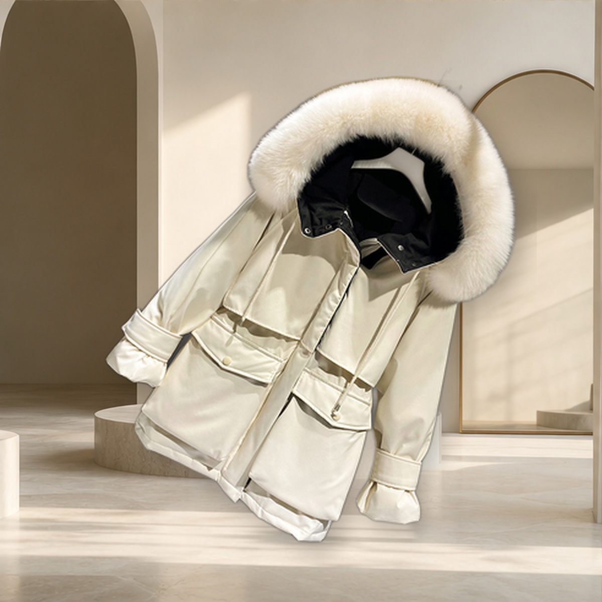 Doudoune longue à capuche — Blanc — vue 6