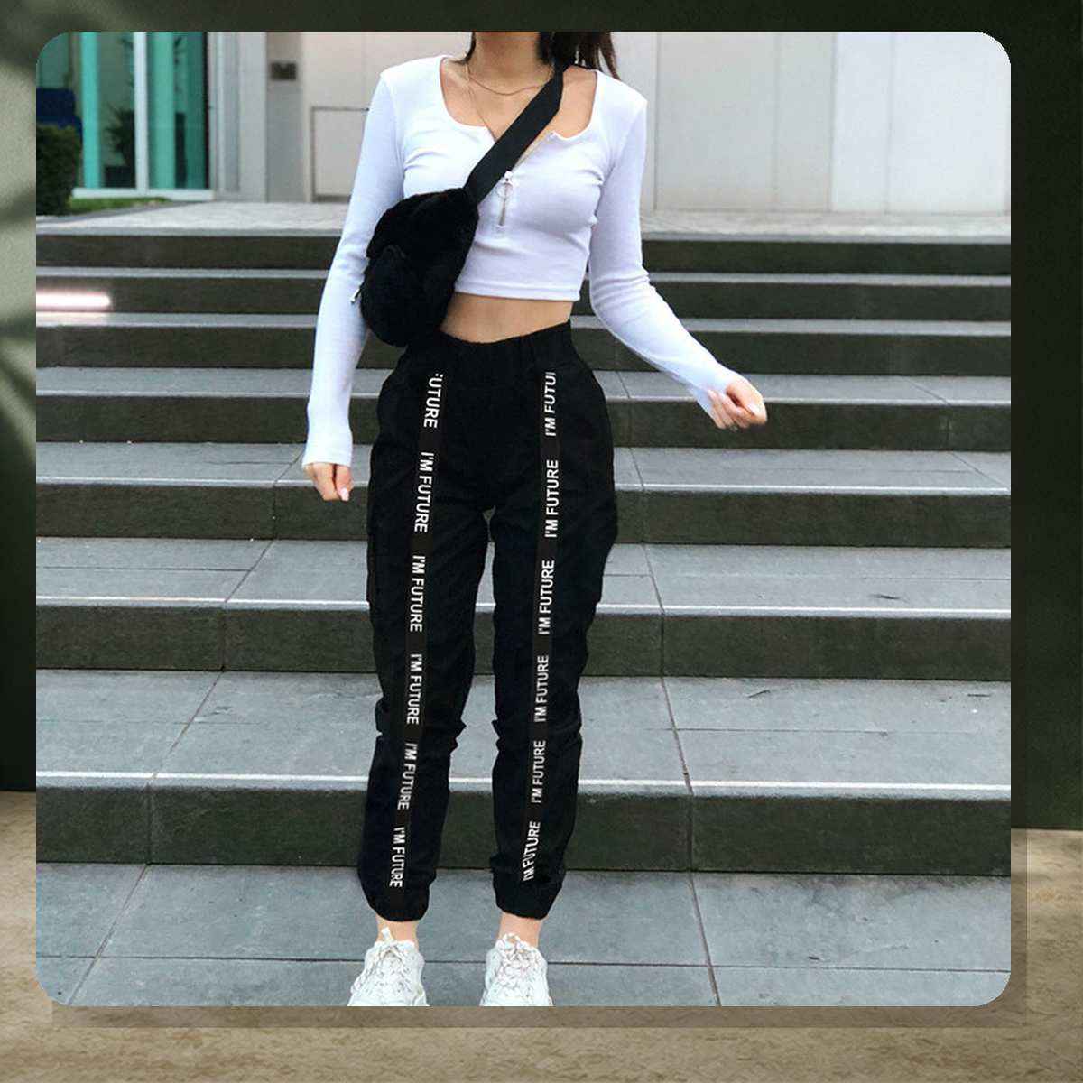 Pantalon décontracté à bandes latérales — Noir — vue 4