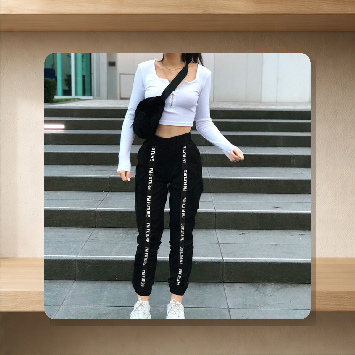 Pantalon décontracté à bandes latérales — Noir — vue 5