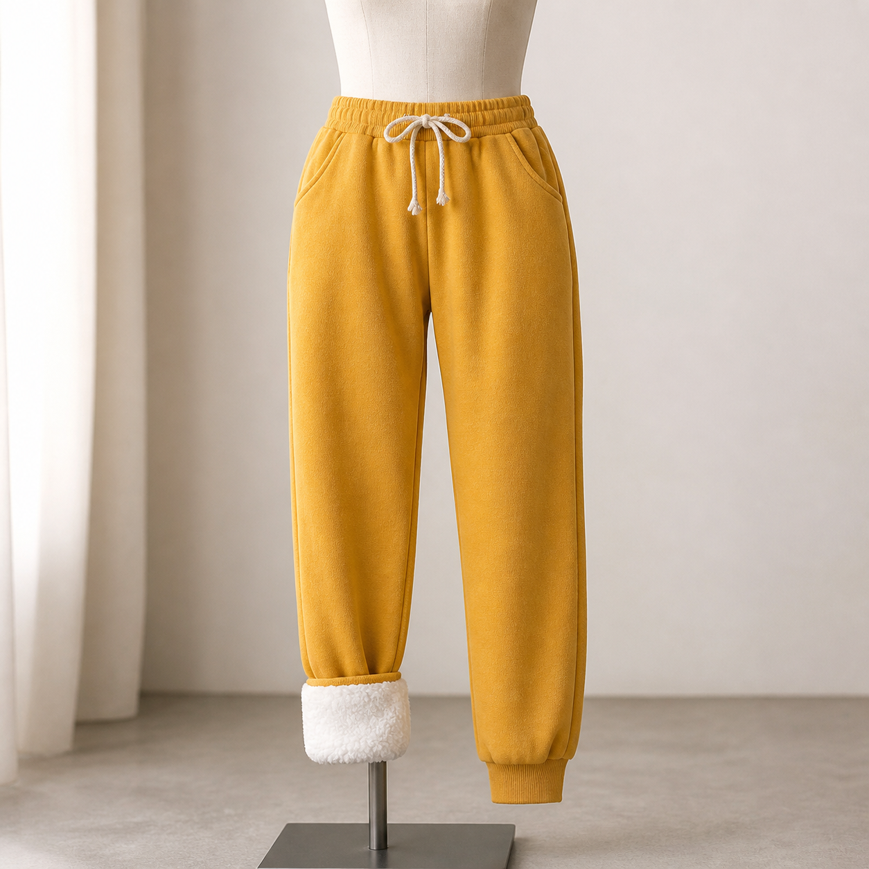 Pantalon de jogging doublé en velours — Jaune moutarde — vue 1