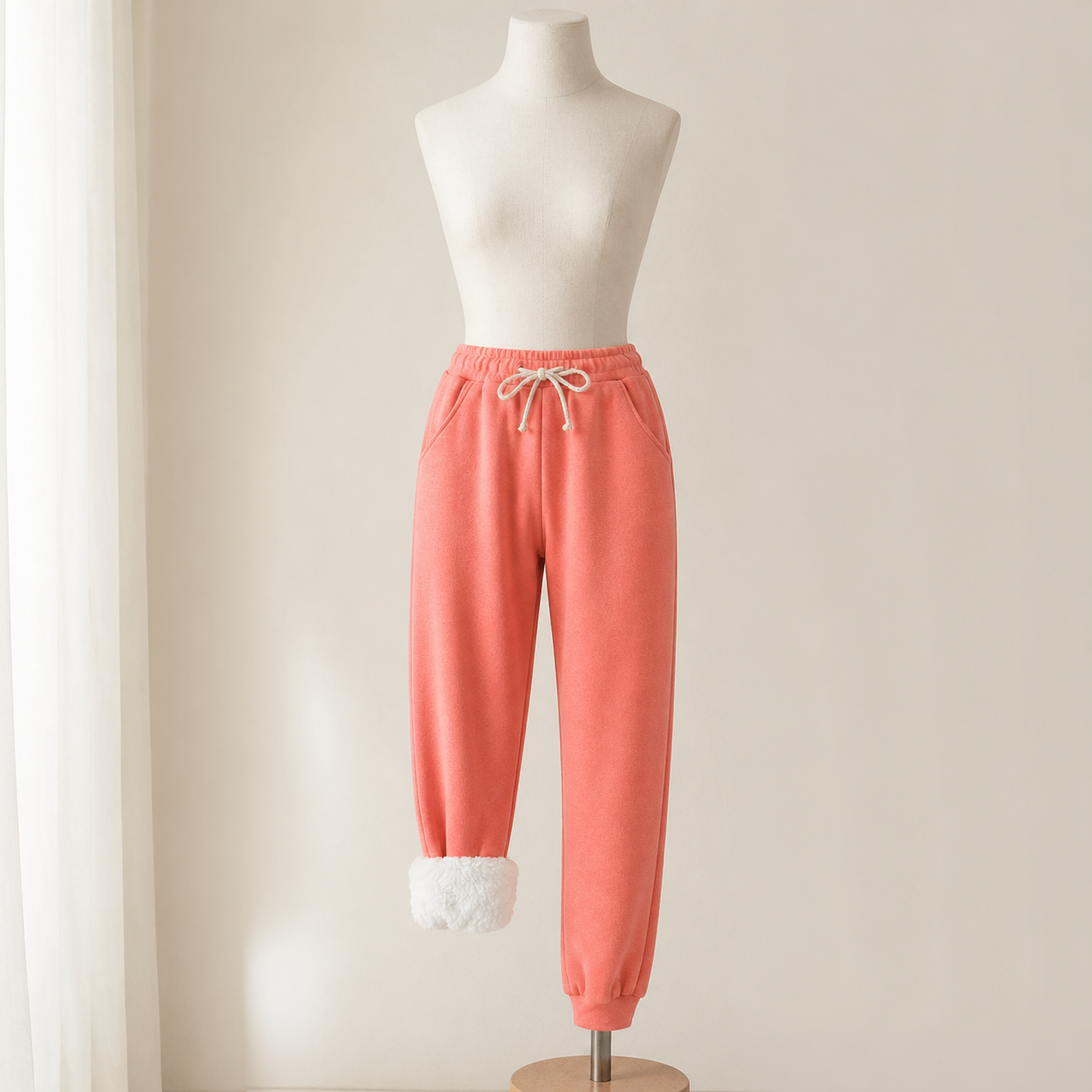 Pantalon de jogging doublé en velours — Rouge pastèque — vue 5