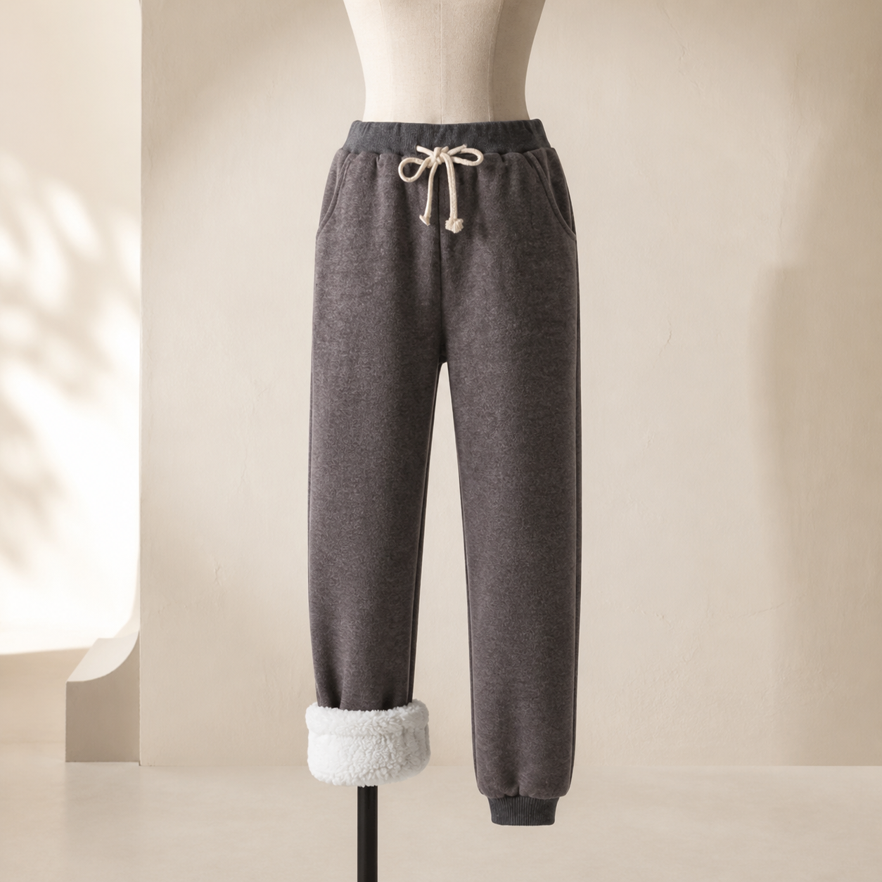 Pantalon de jogging doublé en velours — Gris foncé — vue 8