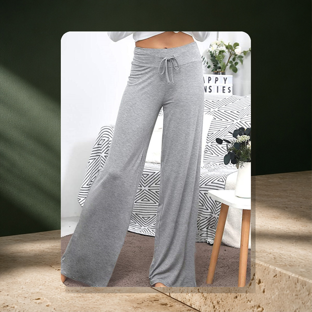 Pantalon large à taille élastiquée — Gris — vue 2