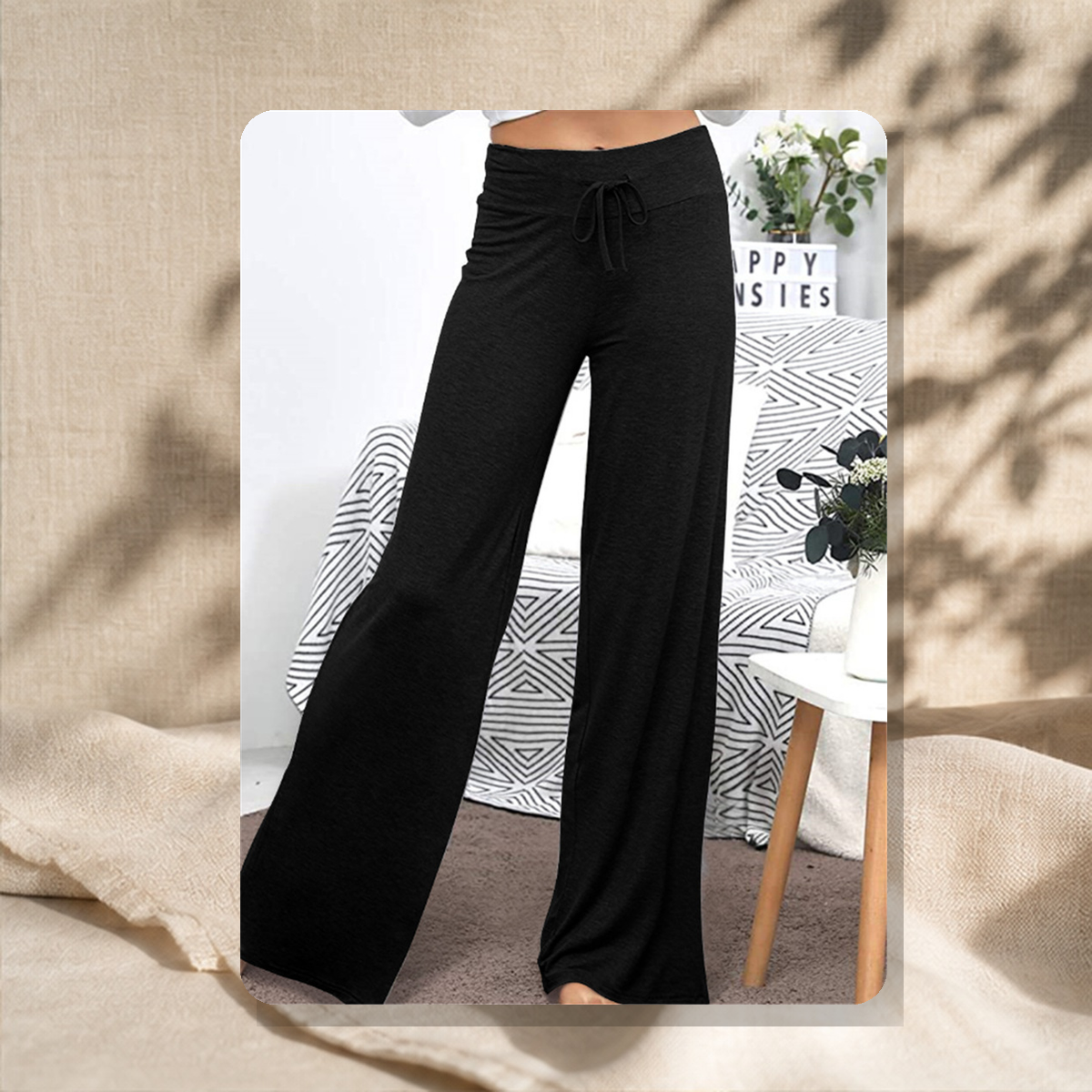Pantalon large à taille élastiquée — Noir — vue 3