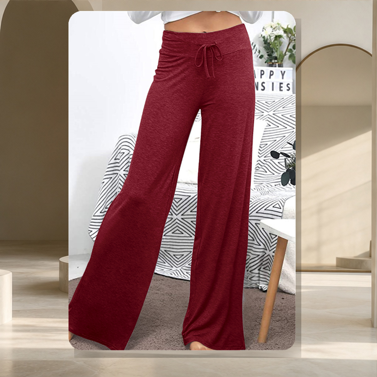 Pantalon large à taille élastiquée — wine Rouge — vue 4