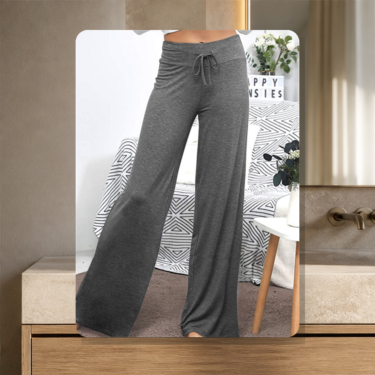 Pantalon large à taille élastiquée — dark Gris — vue 5