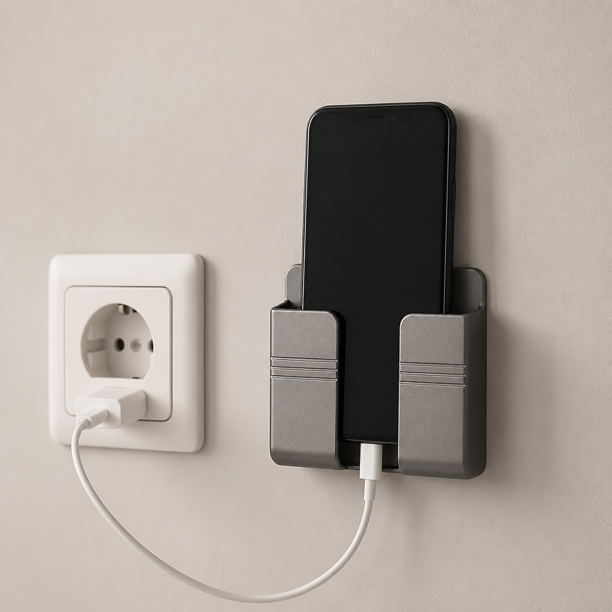 Support mural de téléphone gris — Grey wall phone shelf