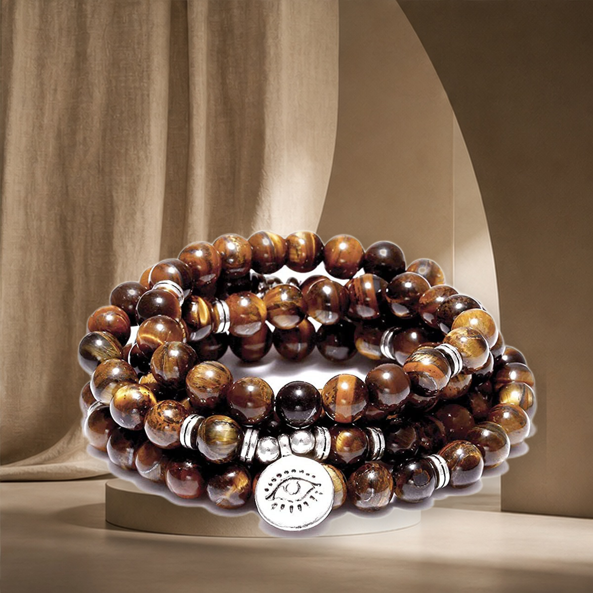 Long collier de perles en pierre naturelle — Tigers Eye — vue 3