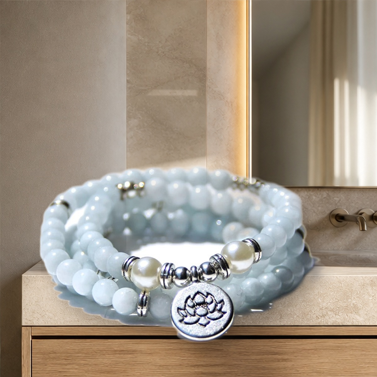 Long collier de perles en pierre naturelle — 2light Bleu stones — vue 7