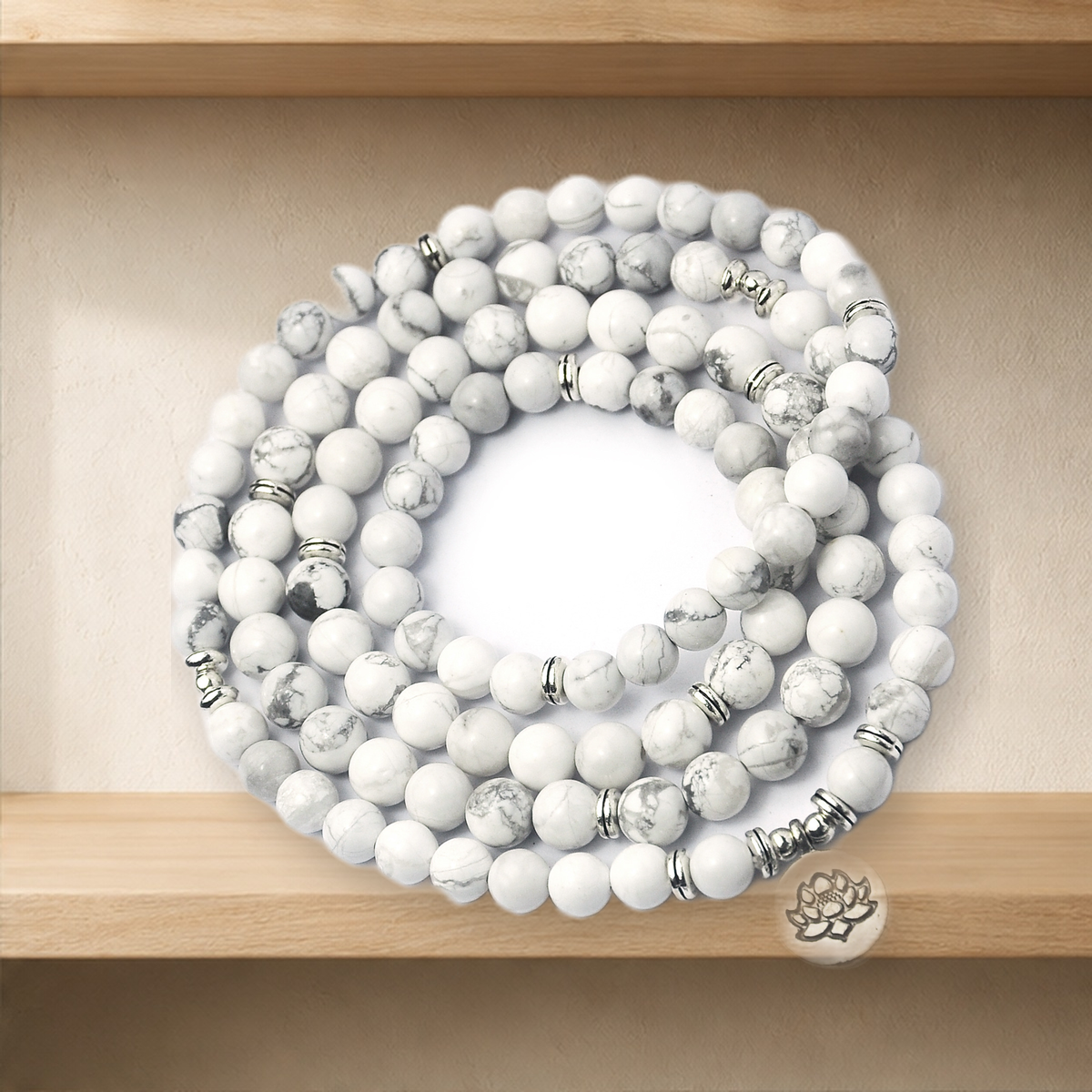 Long collier de perles en pierre naturelle — Natural Blanc pine — vue 9