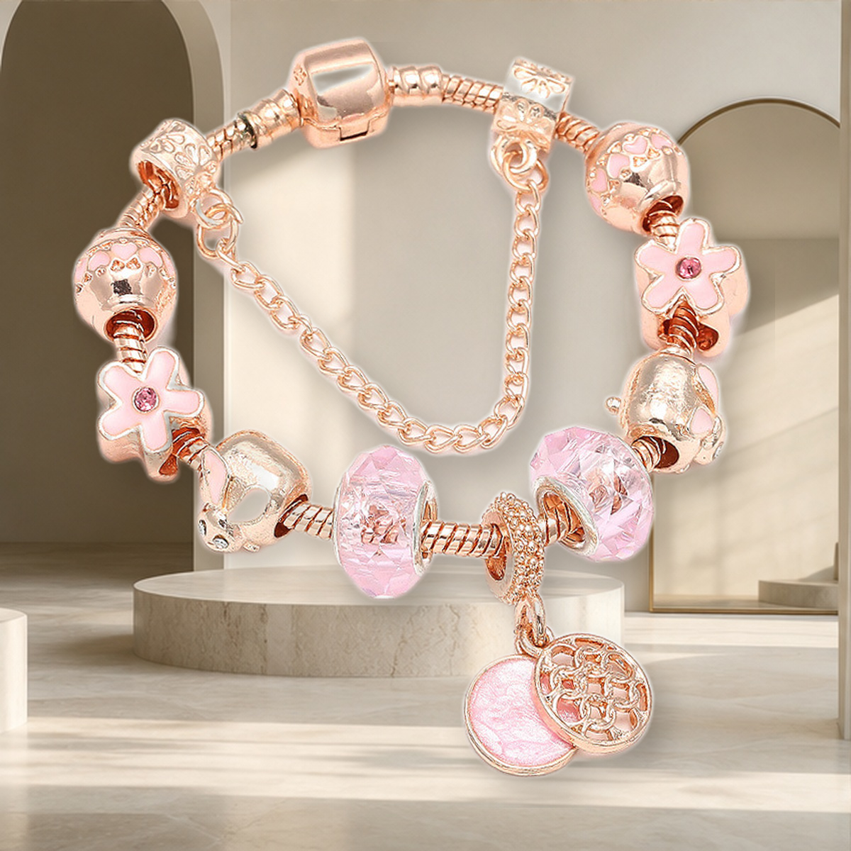Bracelet géométrique or rose — Rose Gold-19cm — vue 4