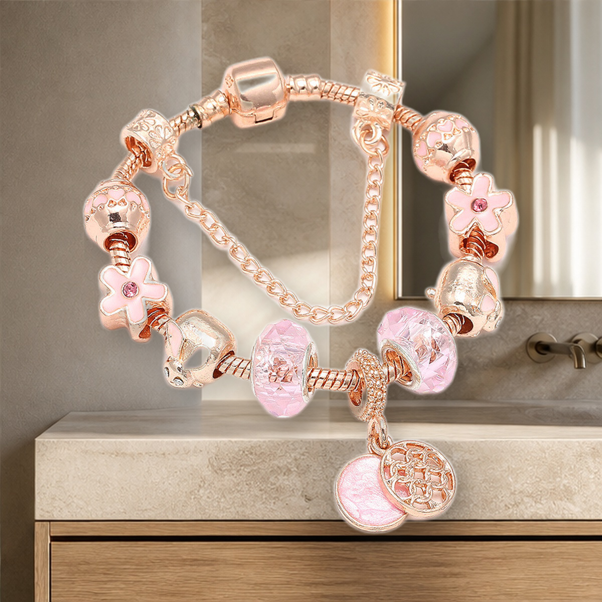 Bracelet géométrique or rose — Rose Gold-20cm — vue 5