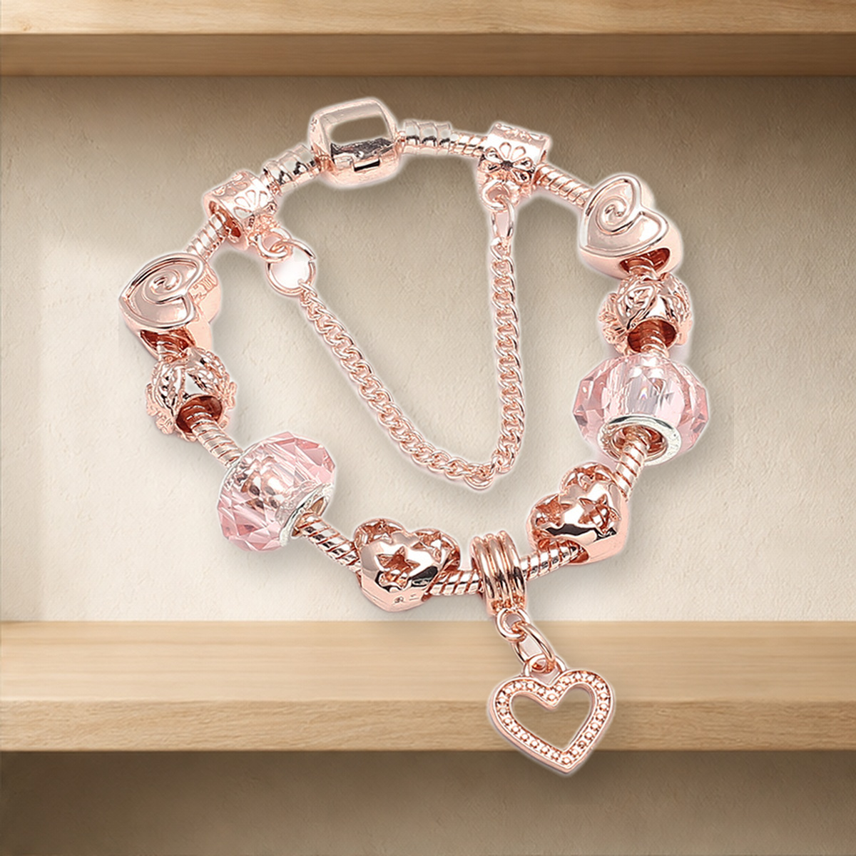 Bracelet géométrique or rose — Rose Doré heart-17cm — vue 7