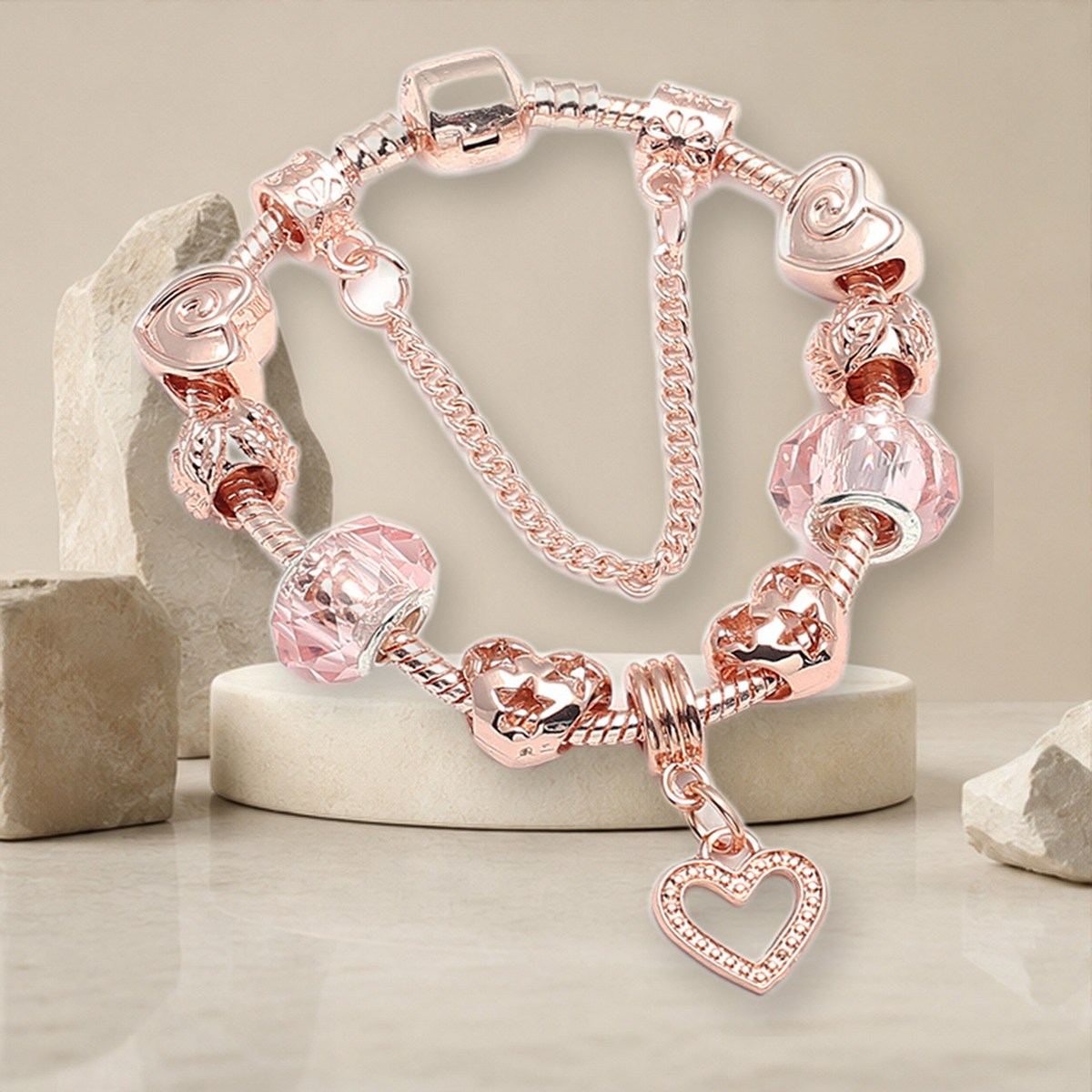 Bracelet géométrique or rose — Rose Doré heart-18cm — vue 8
