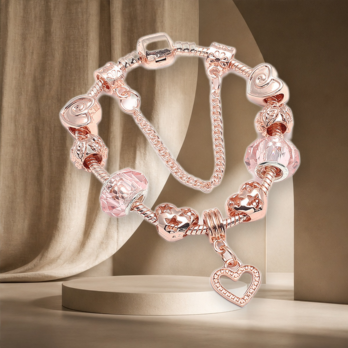 Bracelet géométrique or rose — Rose Doré heart-19cm — vue 9