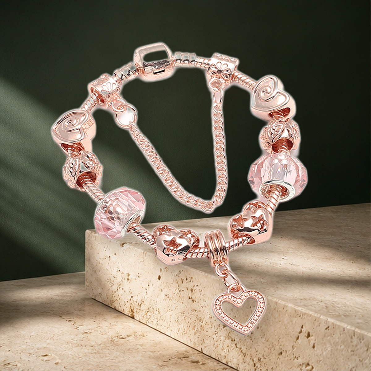 Bracelet géométrique or rose — Rose Doré heart-20cm — vue 10
