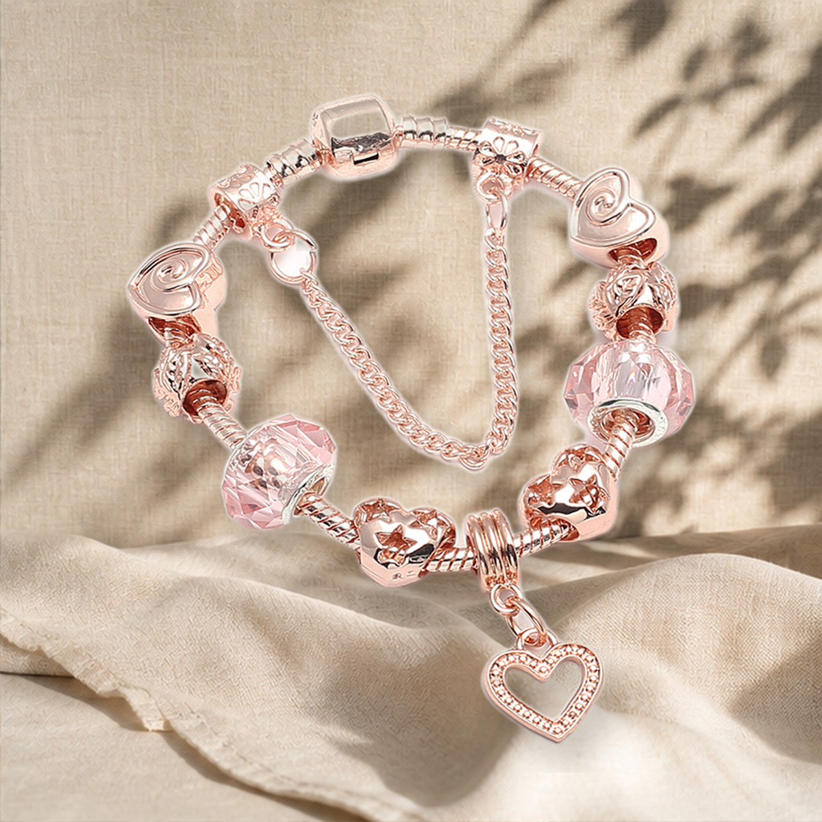 Bracelet géométrique or rose — Rose Doré heart-21cm — vue 11