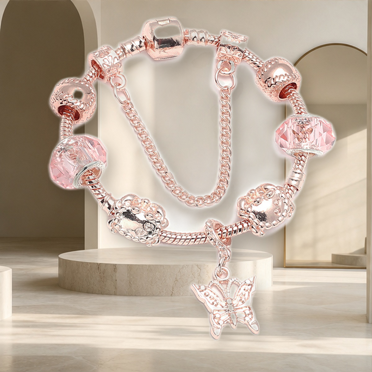 Bracelet géométrique or rose — Rose Doré Butterfly-17cm — vue 12