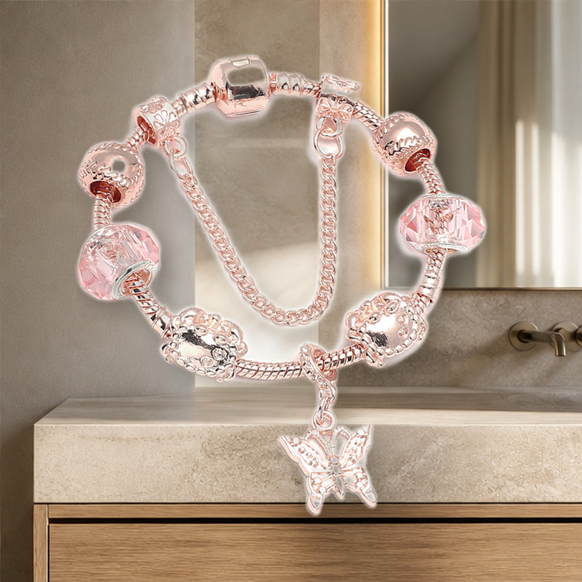 Bracelet géométrique or rose — Rose Doré Butterfly-18cm — vue 13