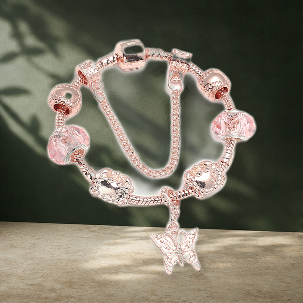 Bracelet géométrique or rose — Rose Doré Butterfly-19cm — vue 14