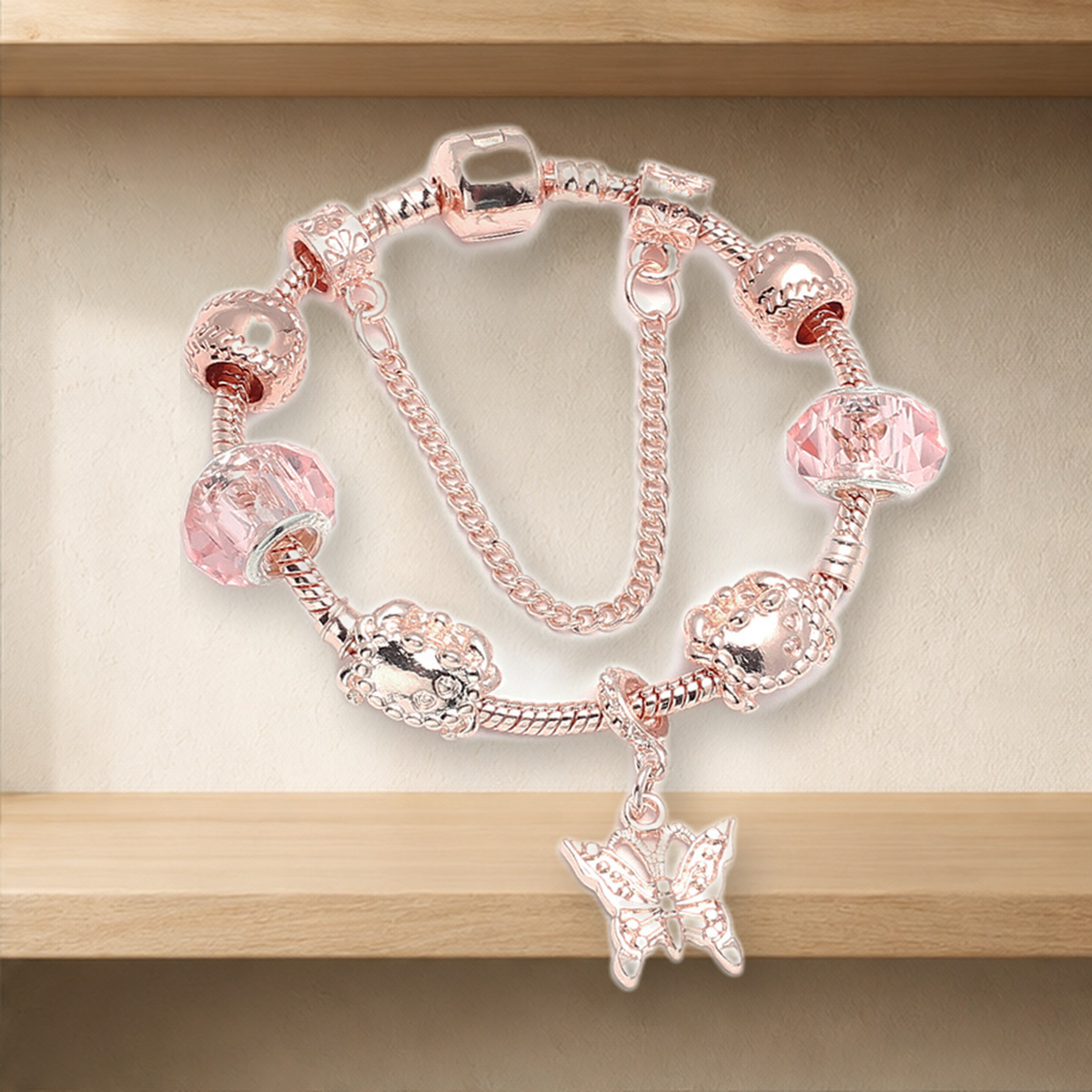 Bracelet géométrique or rose — Rose Doré Butterfly-20cm — vue 15