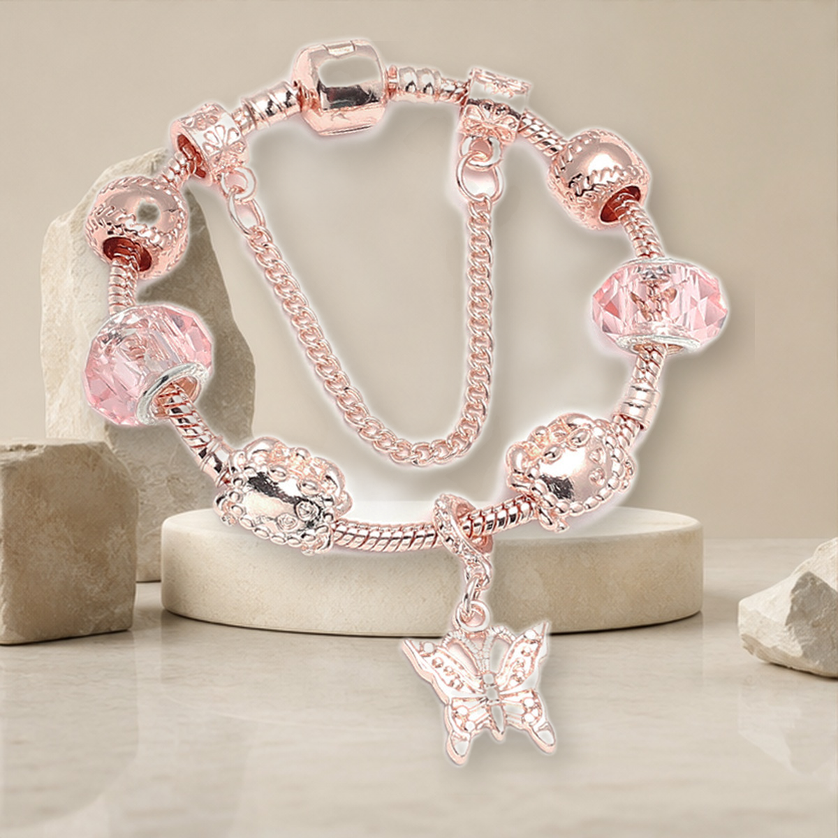 Bracelet géométrique or rose — Rose Doré Butterfly-21cm — vue 16