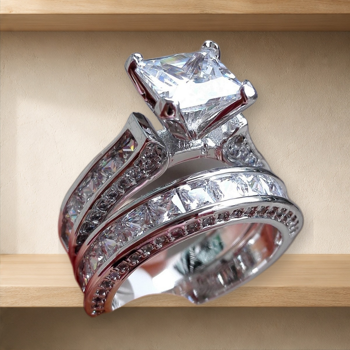 Duo de bagues assorties en zircon — Argenté — vue 3