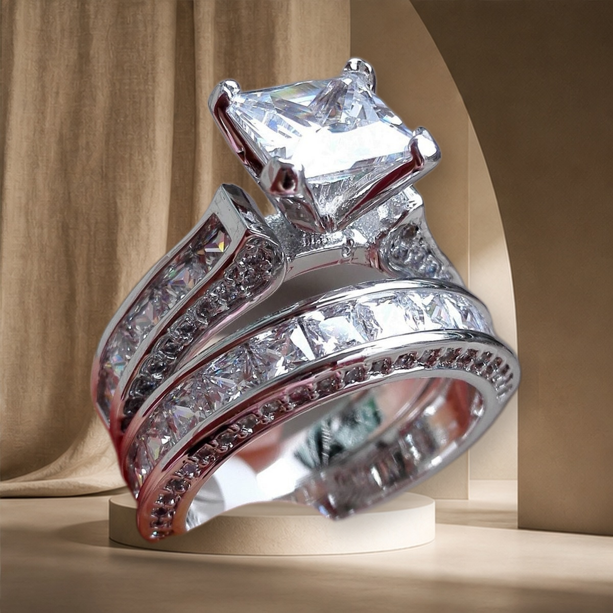 Duo de bagues assorties en zircon — Argenté — vue 5