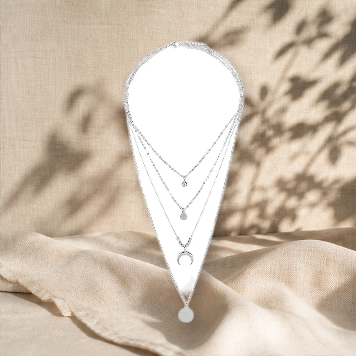 Collier multirang pendentif lune — Argenté — vue 3