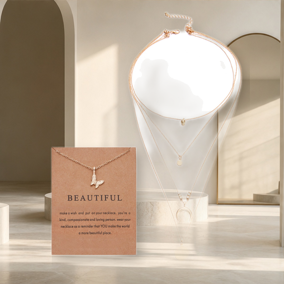 Collier multirang pendentif lune — Butterfly bundle — vue 12