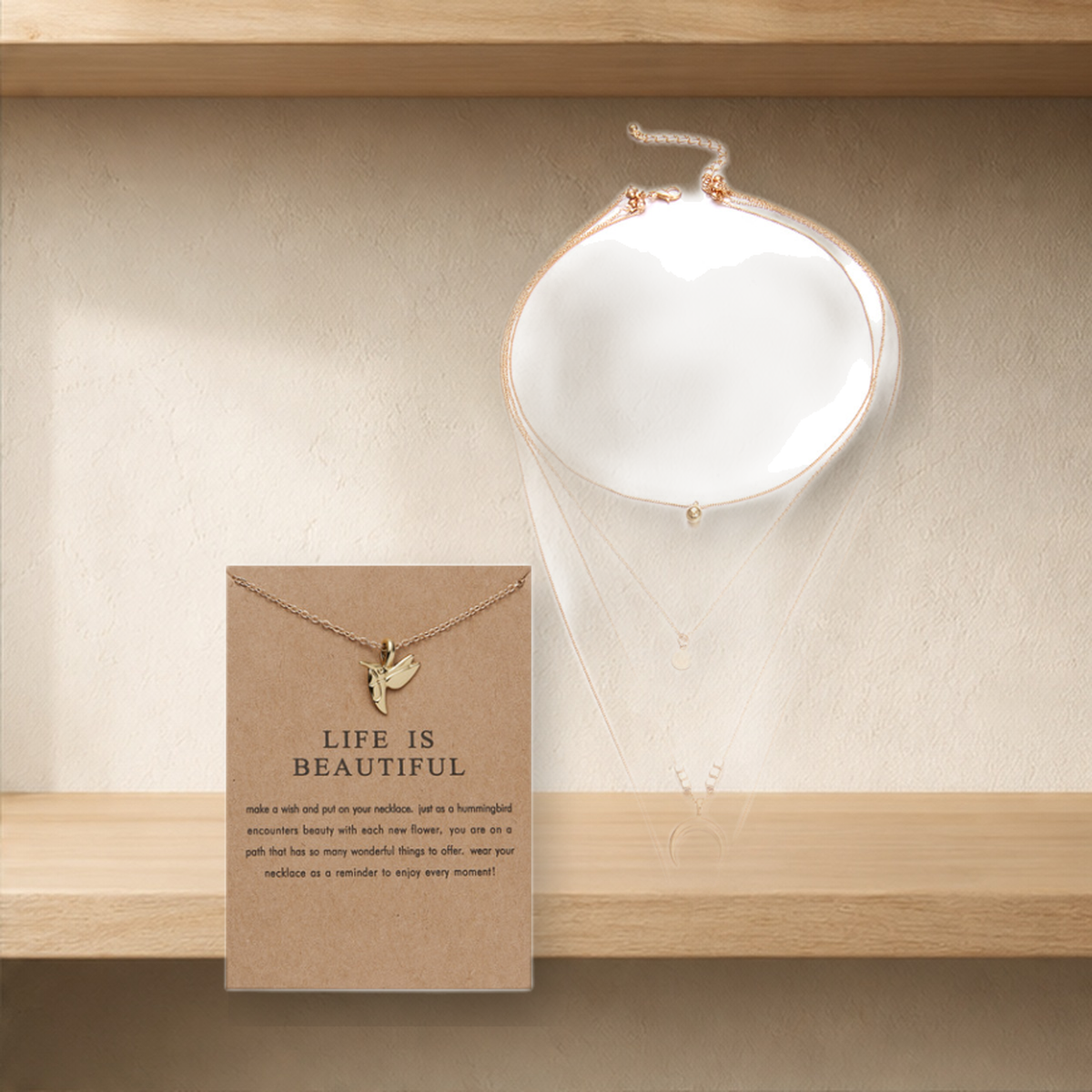 Collier multirang pendentif lune — Bird bundle — vue 15