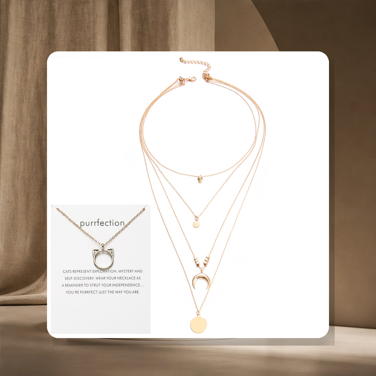 Collier multirang pendentif lune — Cat bundle — vue 17
