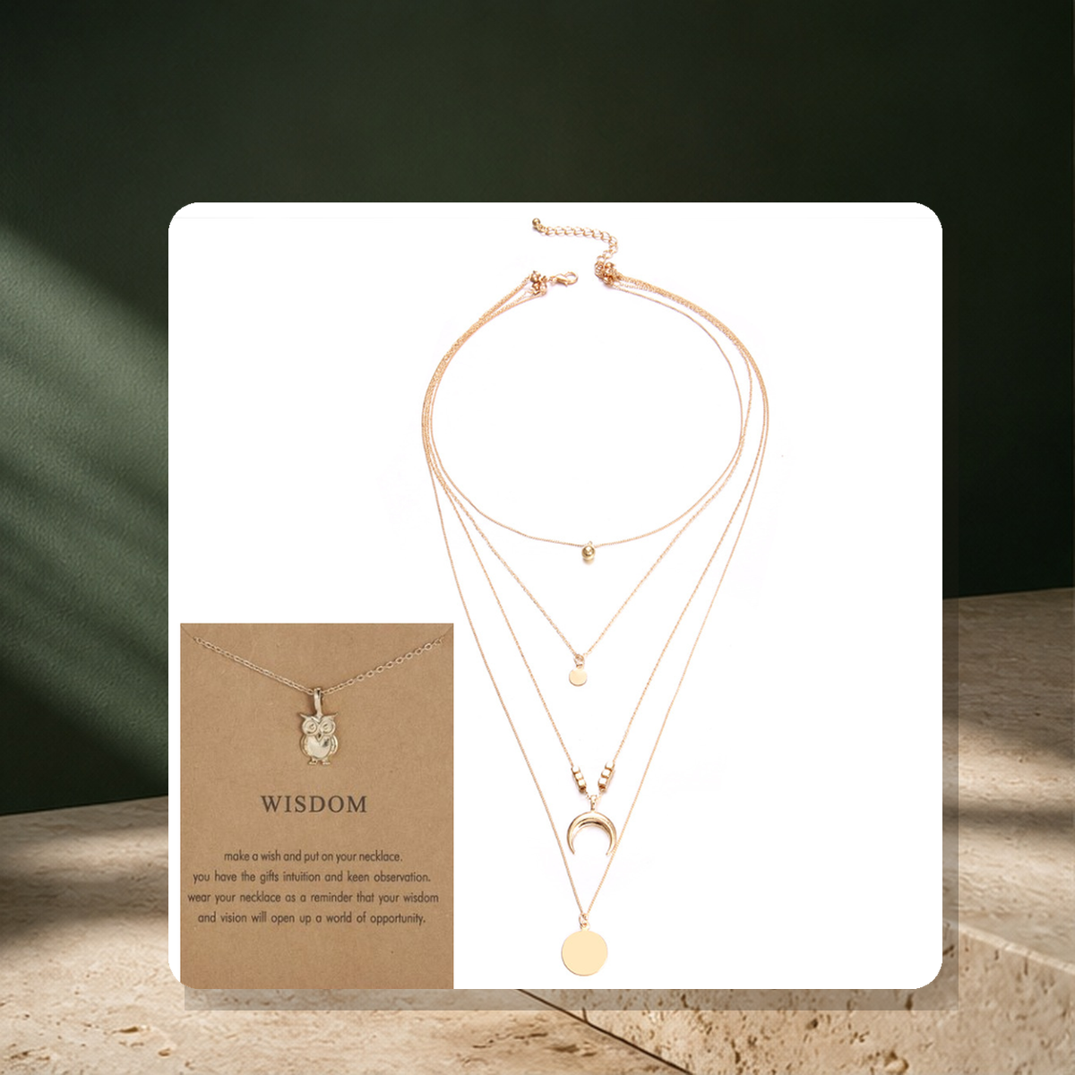 Collier multirang pendentif lune — Owl bundle — vue 18