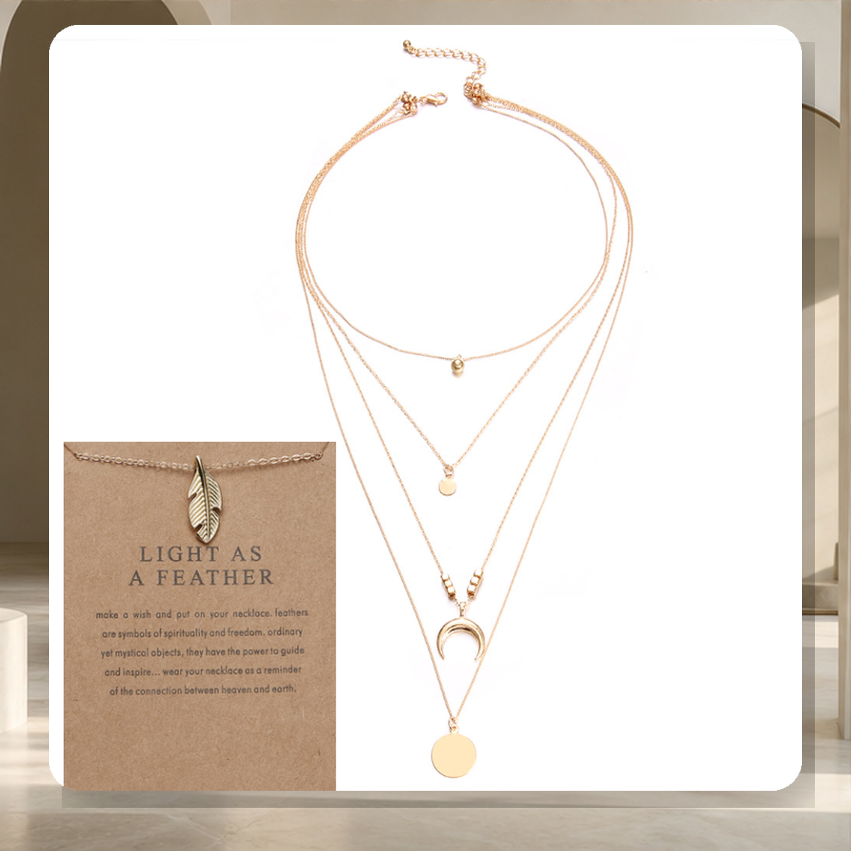 Collier multirang pendentif lune — Leaves bundle — vue 20