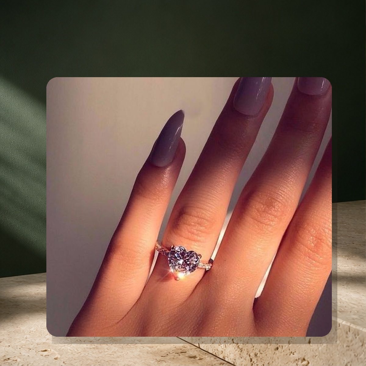 Bague cœur en zircon — Blanc Doré — vue 3