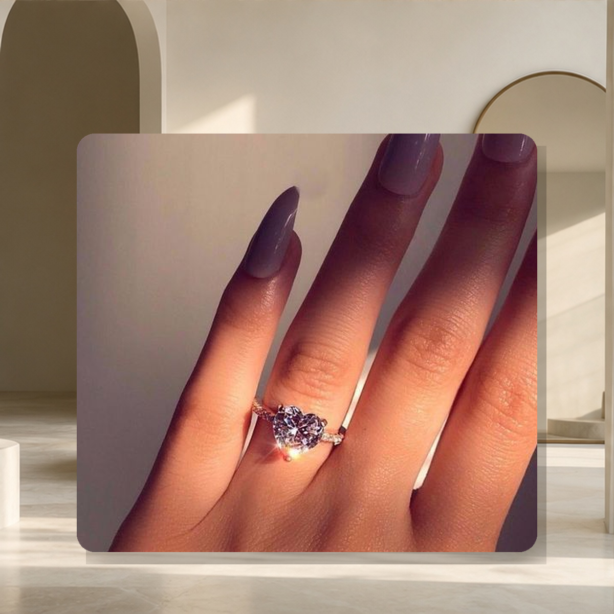 Bague cœur en zircon — Blanc Doré — vue 5