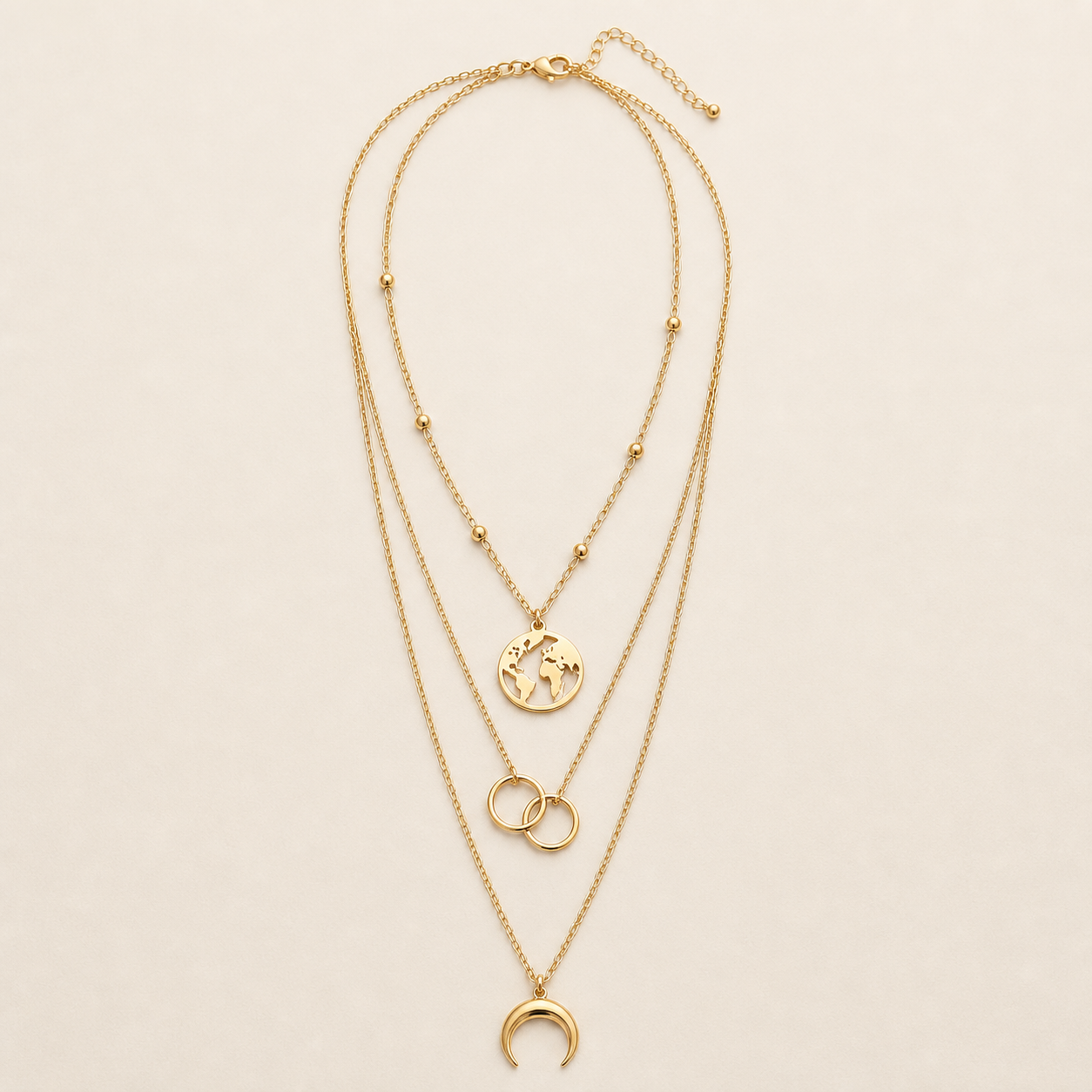 Parure collier multirang et bague lune — Doré — vue 2