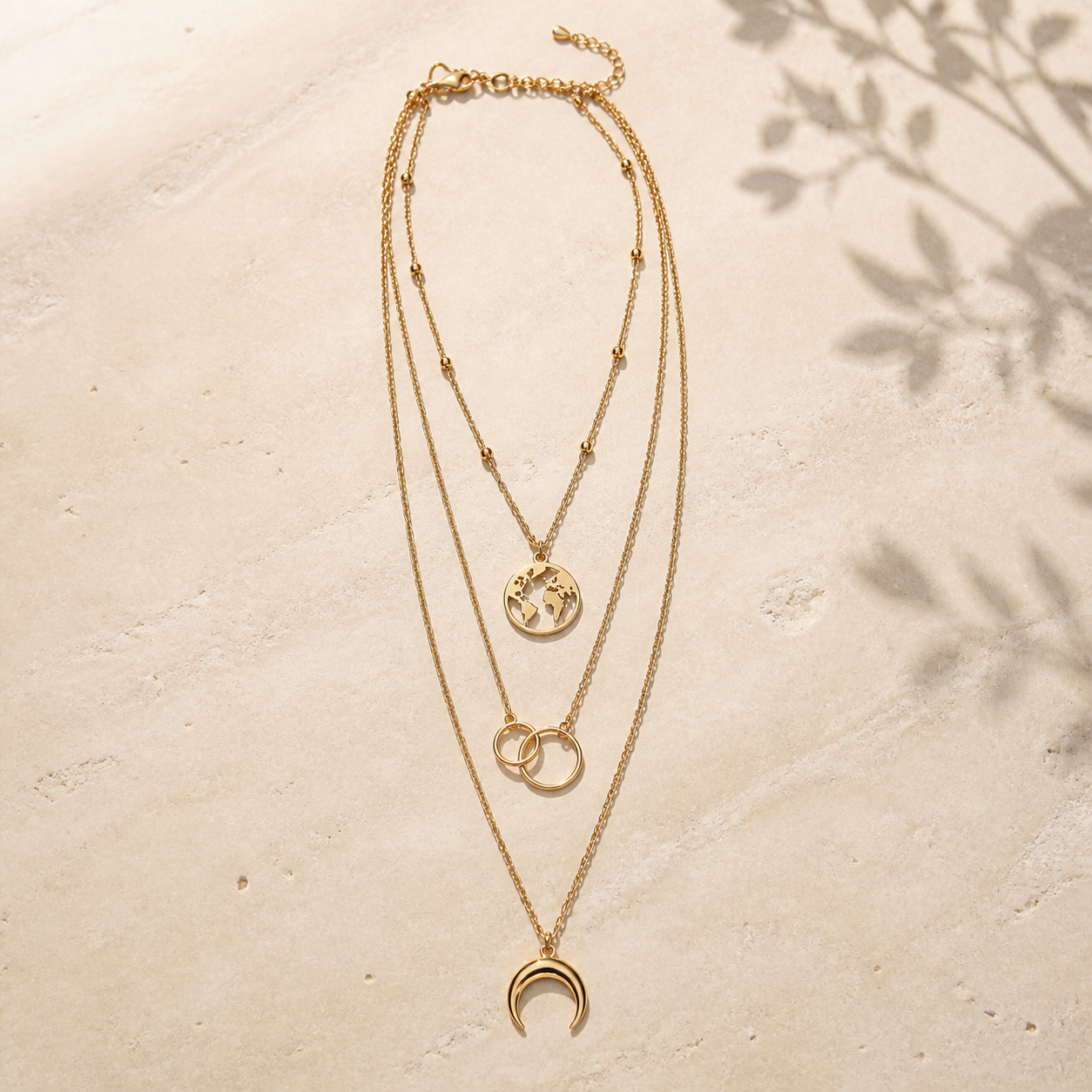 Parure collier multirang et bague lune — Doré — vue 4
