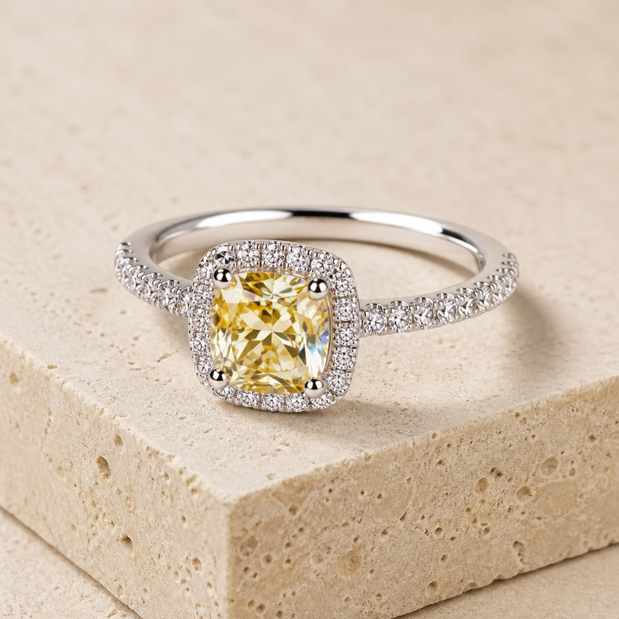 Bague solitaire en zircon — Jaune — vue 1